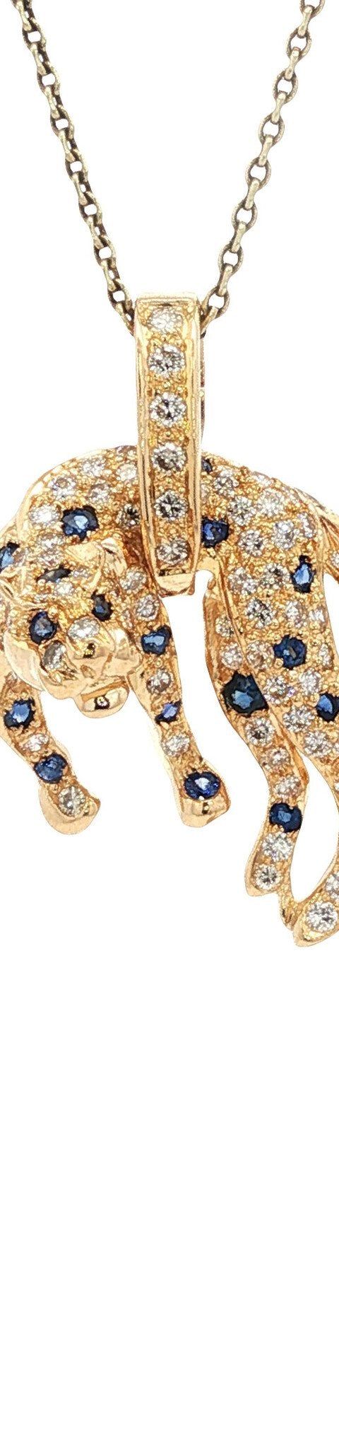 Vintage 18K Gold Panther Pendant with Sapphire and Diamond